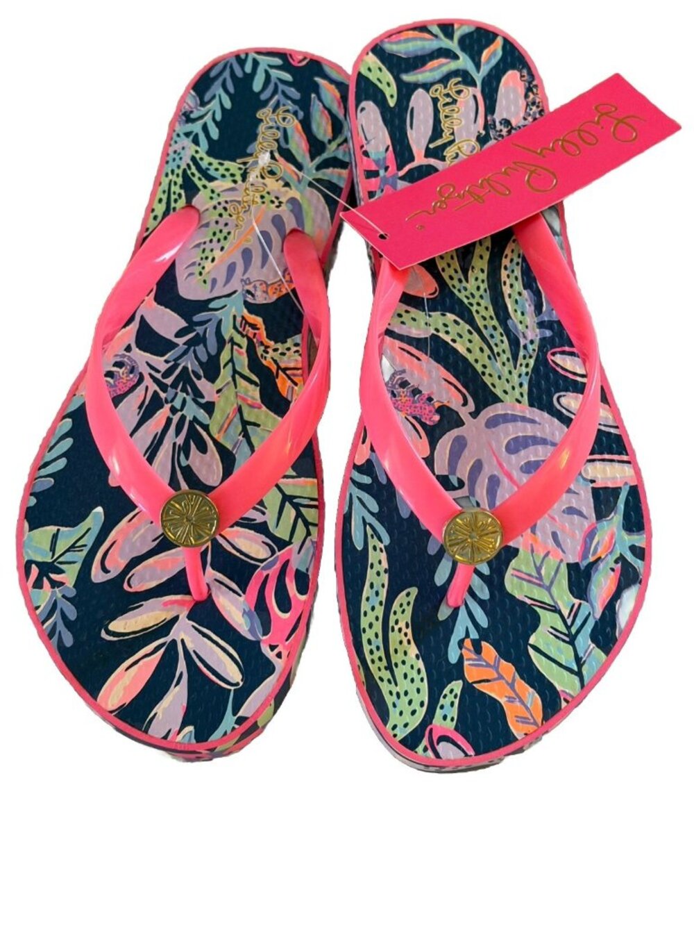 Lilly Pulitzer Pool Flip Flops Oyster Bay Navy Size 9/10 BRAND NEW!